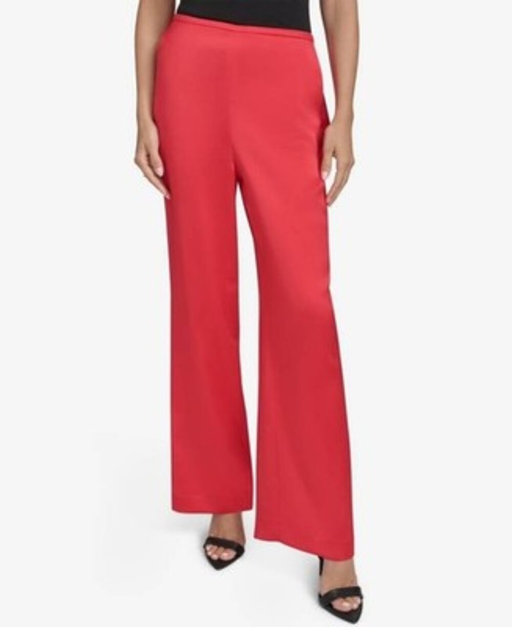 Halston High Rise Satin Wide Leg Pants Women's XL Red Elastic Waist Pulls On
